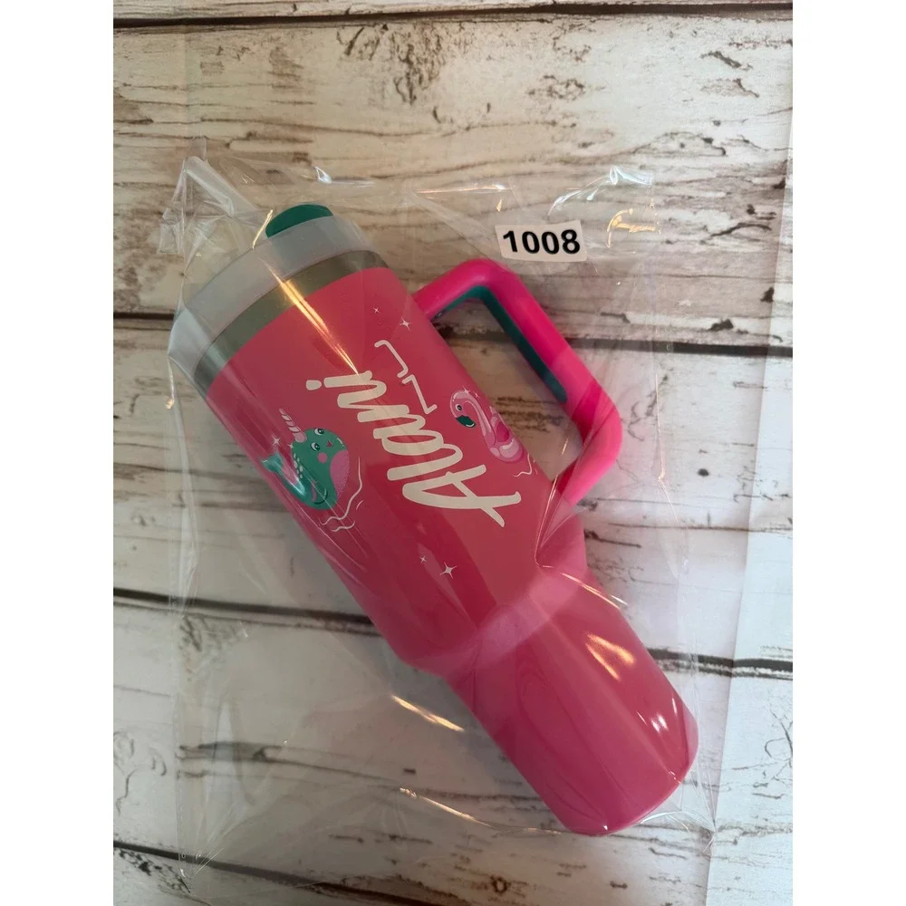 Alani Nu Pink 40oz Insulated Tumbler Narwhal Flamingo Stainless Steel Travel Mug